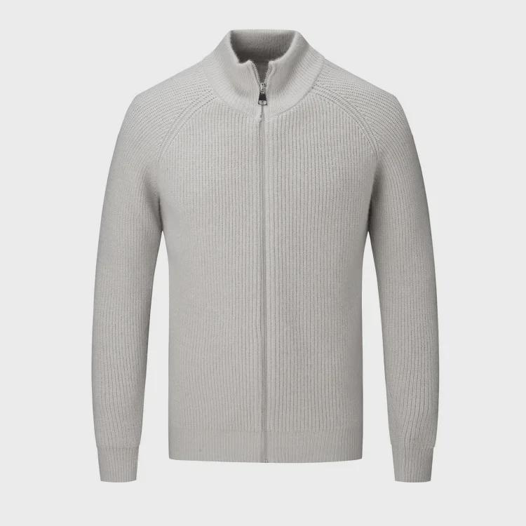 Cardigan tricotat pentru bărbați de toamnă cu guler stand și croială slim fit - Stil coreean