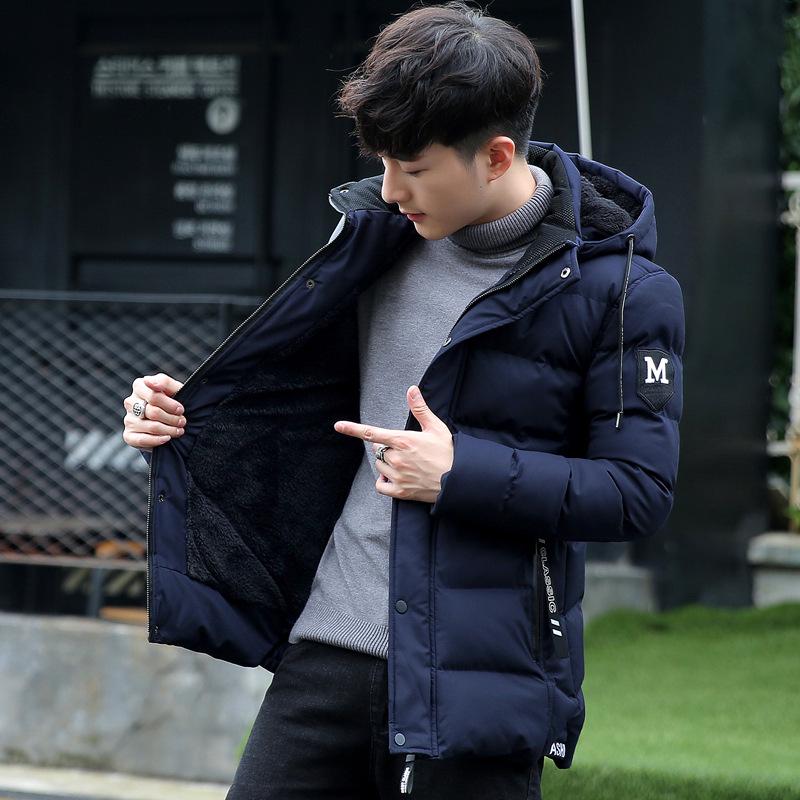 Men's Autumn Winter Plus Size Thickened and Padded Loose Jacket Short Jacket Zip Section Hooded Casual Outerwear