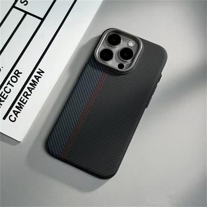 New Carbon Fibre Wireless Charging MagSafe Phone Case for iPhone 14 15 16 Pro Max 15Pro 13 12 Alloy Lens Hit Color Hard PC Armor Cover
