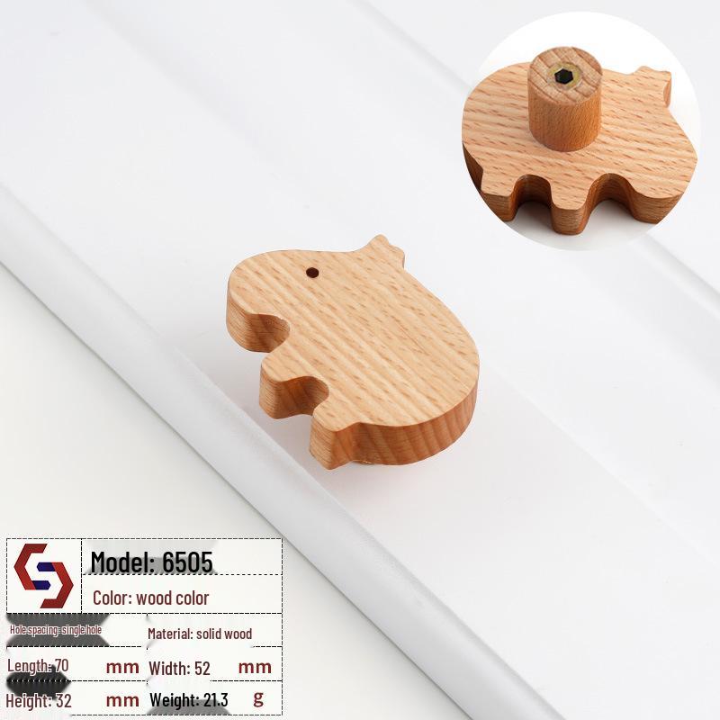 Creative Solid Wood Animal Door Handle for Children's Room Wardrobe, Drawer, and Cabinet