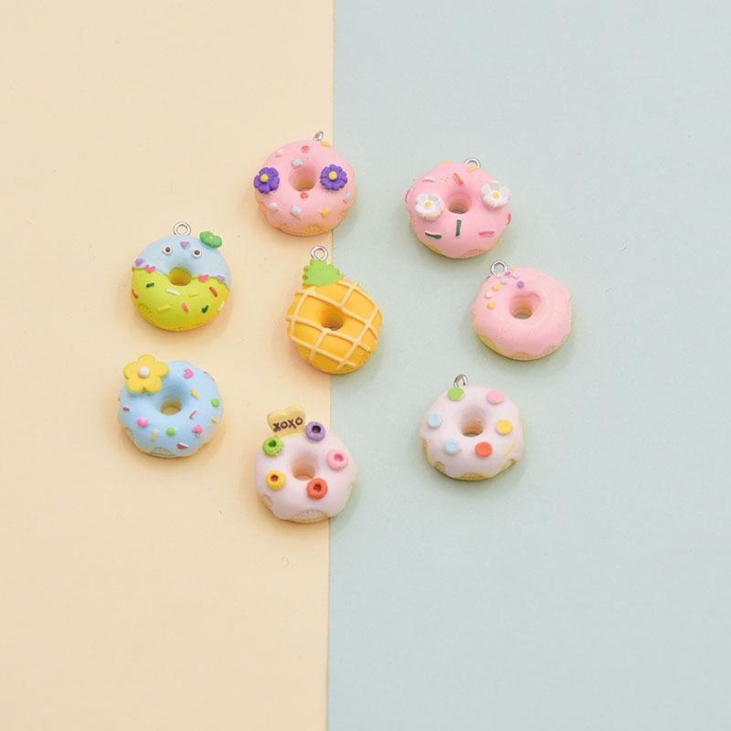 Pineapple Donut Resin Flower Keychain Charm - DIY Edible Ornament Toy Accessory