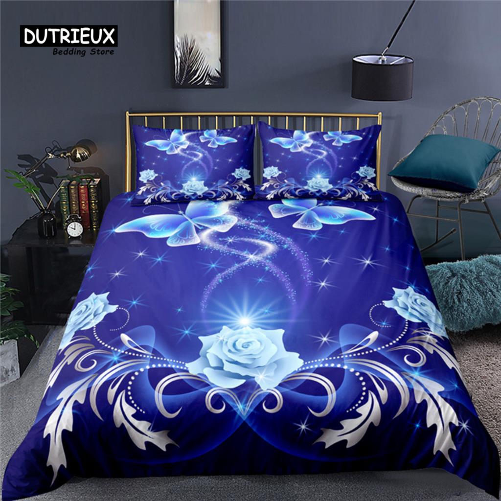 Luxury 3D Butterfly Flowers Print Home Living Comfortable Duvet Cover Set Pillowcase Bedding Set Queen and King EU/US/AU/UK Size