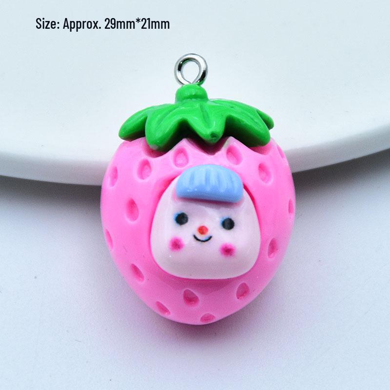 Resin Fruit Toy Pendant - 3D Strawberry & Peach Keychain DIY Jewelry Accessory