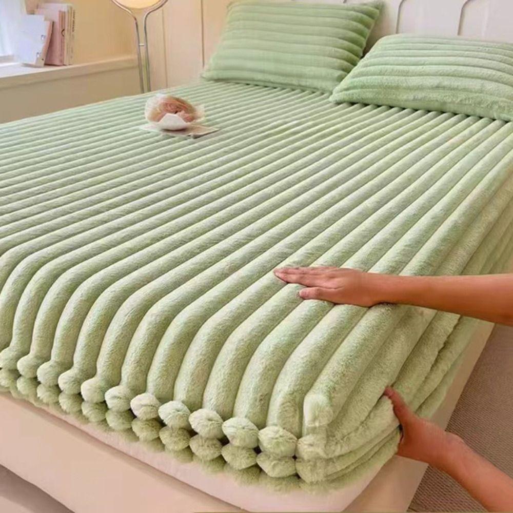 Minimalist All-inclusive Plush Mattress Cover Solid Color Warm Winter Bed Sheet Elastic Band Washable Mattress Protector Bedroom