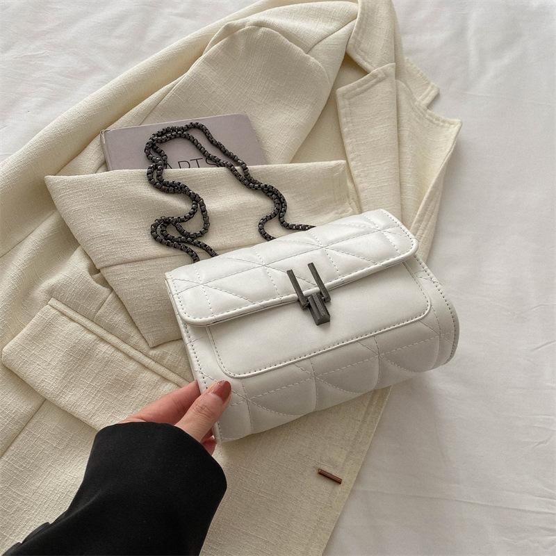 

Простая Текстура Замка Цепи Сумка Через Плечо Весна Универсальная Сумка-Месседжер Темперамент Маленькая Квадратная Сумка Для Женщин белый