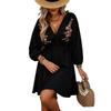 Amazon Europe and America 2026 Summer New Casual Flower Embroidered Lantern Sleeves Waist Thin Dress Women