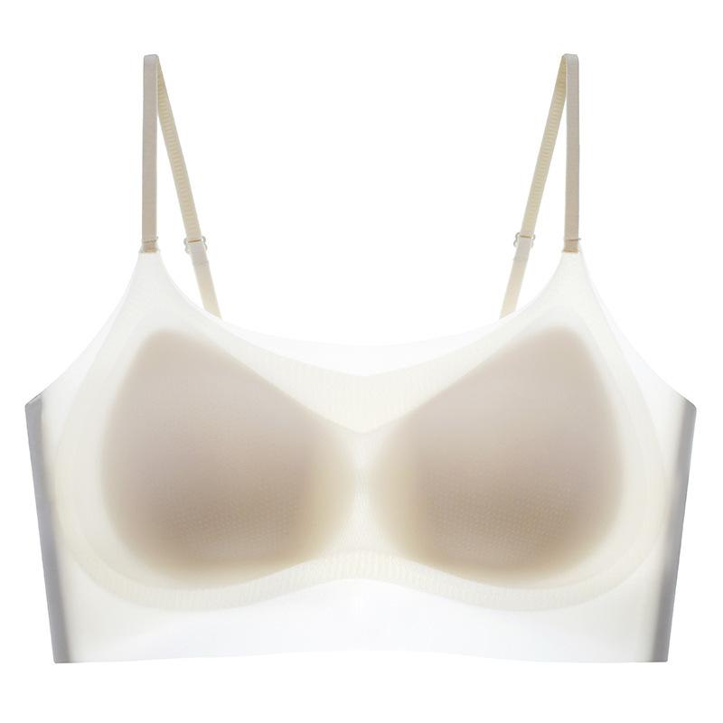 Women Ice Silk Breathable Seamless Gathered No Steel Ring Thin Strap Vest Bra