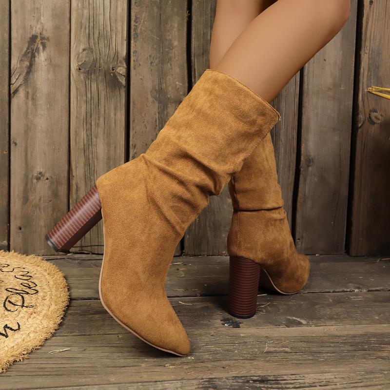 Size 35-43 Fashion Boots for Women 2025 New Spring and Autumn Collection Thick Heel Pointed Mid Heeled Boots High Heel Boots