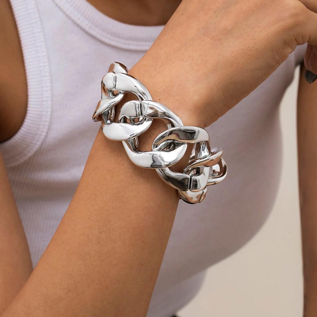 Exaggerated Acrylic CCB Big Chain Bracelets for Women Vintage Punk Cuban Curb Link Charm Bangles Couple Jewelry Steampunk Men