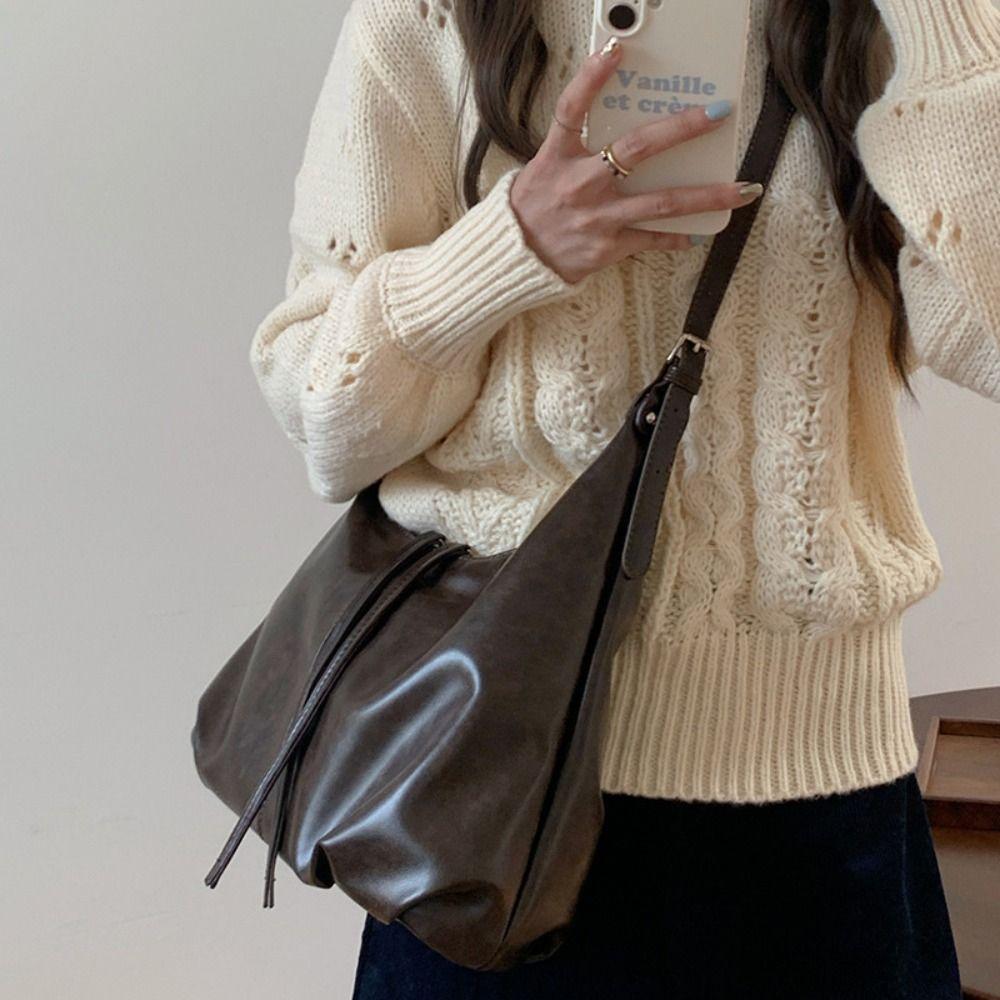 Solid Color Tote Bag Large Capacity Ladies Crossbody Bag Trendy Pu Shoulder Bag Holiday