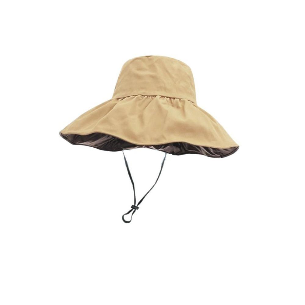 Solid Color Women Fisherman Hat Anti-Ultraviolet Foldable Wide Brim Sun Hat Adjustable Sunshade Sun Protection Hat