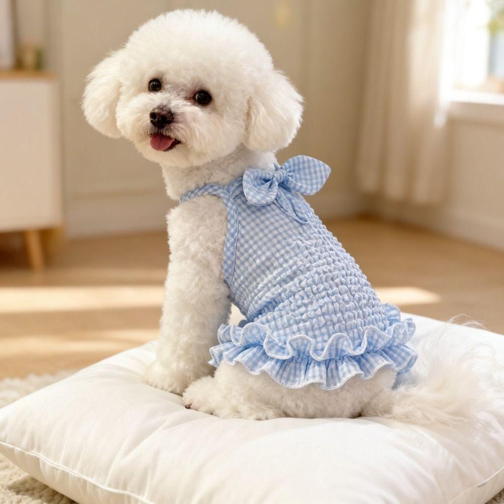 Ruffle Edge Dog Skirt Bow Decor Dog Harness Vest Cute Style Pet Dog Dress  Spring Summer