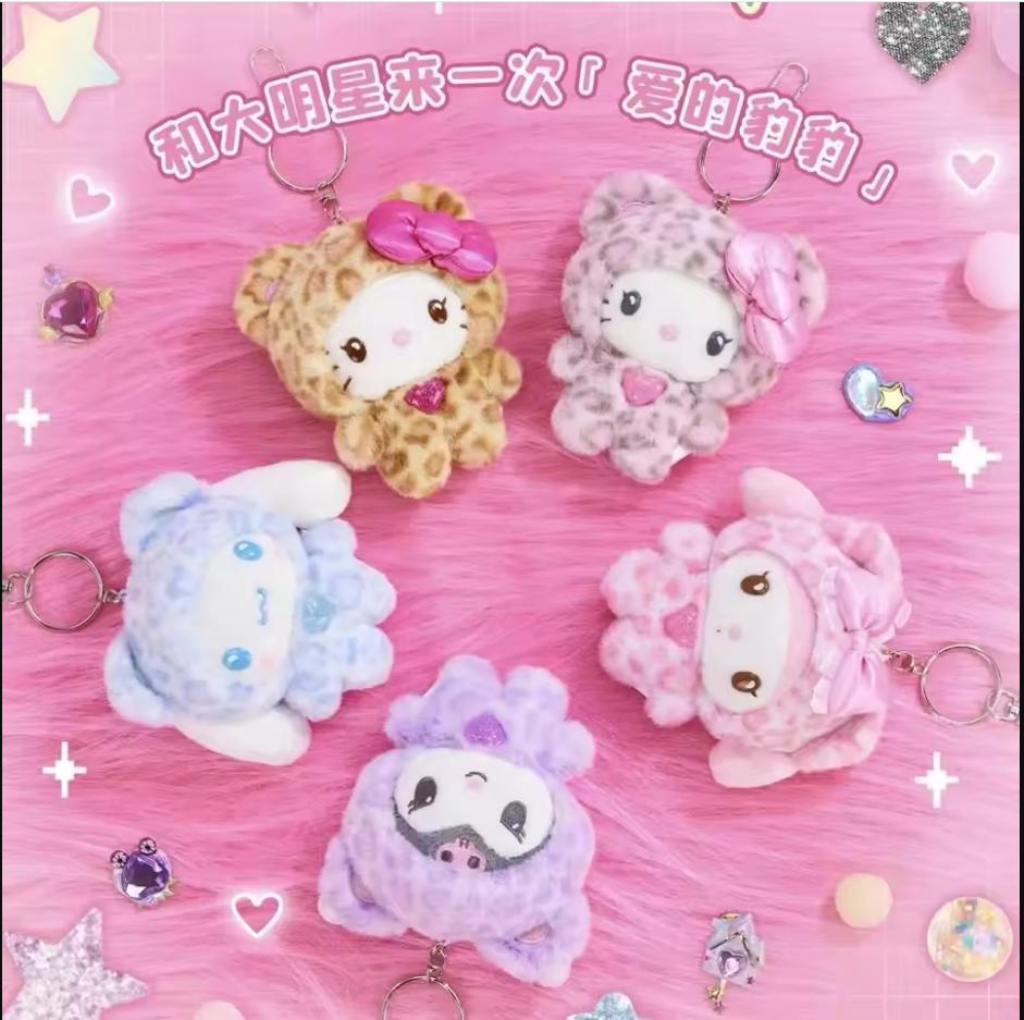 Cute Leopard Print Bear Plush Keychain Bag Charm Pendant Doll Decoration Gift For Girls