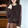 Trendy Women's 100% Wool Knit Cardigan - Thickened Lace-Trimmed Jacket for Autumn/Winter