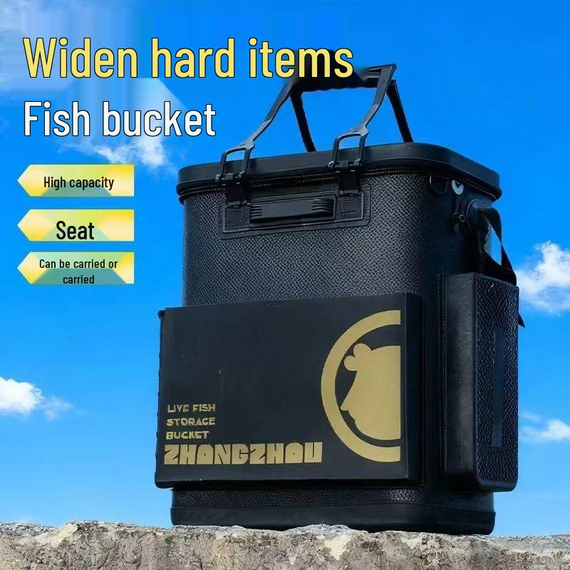 Hållbar EVA-fiskebalja med spöhållare och nät, bärbar för förvaring av levande fisk