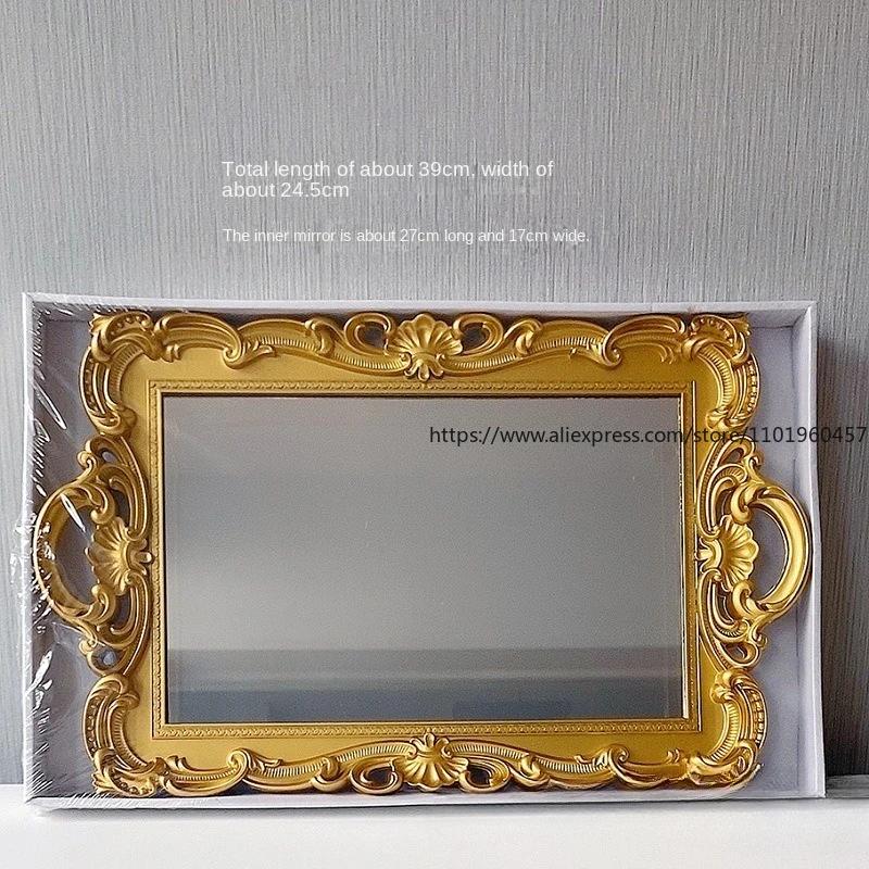 Europäischer Stil Retro Schminkspiegel Tablett Schminktisch Schmuck Kosmetik Parfüm Aufbewahrungstablett Dekoration Display Heimschmuck