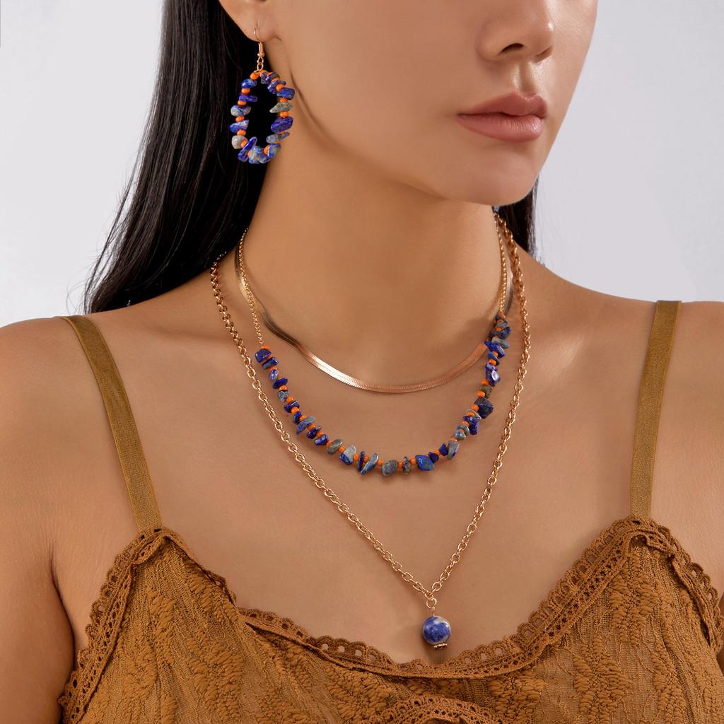 Fall 2025 Trendy Alloy Crushed Stone Jewelry Set With Geometric Design For Ladies