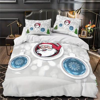3D Digitaldruck Weihnachts-Bettwäsche-Set, 2/3-teiliger Bettbezug Weiches Polyester-Spannbettlaken-Set mit Reißverschluss Bettwäsche-Set