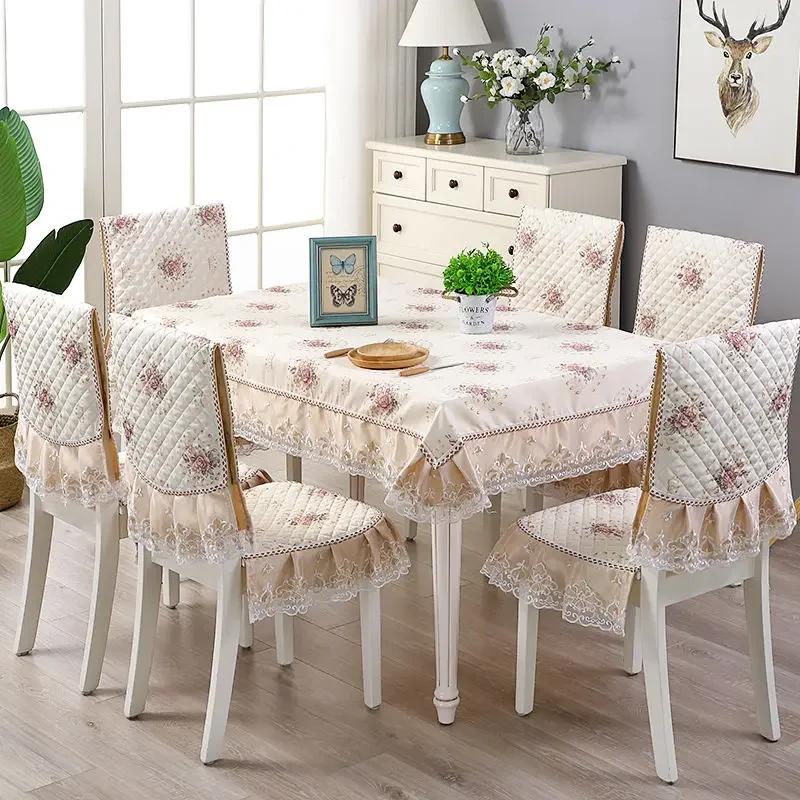 Couverture de chaise à ourlet en dentelle, Style européen, tissu de Table à manger, coussin, nappe imprimée plate, tissu de couverture de tabouret d'art