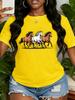 Womens Top Galloping Horses Side By Side Printed Tshirt Round Neck Casual Trendy Simple Womens Top Holiday Gift