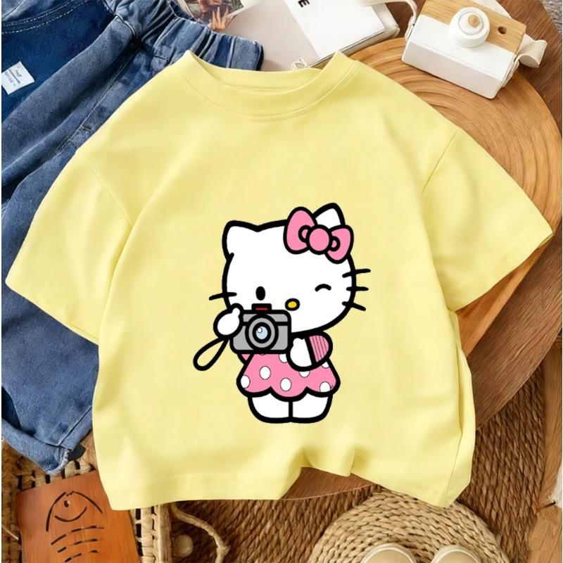 Hello Kitty Summer T-Shirt Cute Cartoon Casual Crew Neck Fashion Top for Boys and Girls