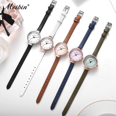 MEIBIN Brand Fashion Simple Women's Watches Leather Strap Personality Ladies Watch Waterproof Clock