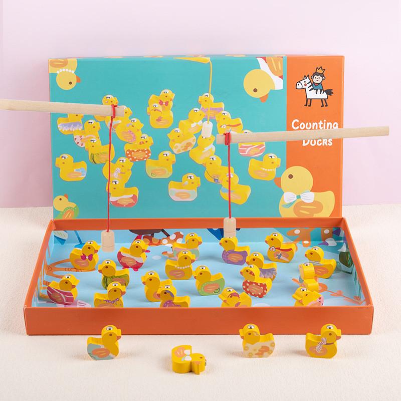 Magnetic Wooden Duck Catching Toy For Kids Learning Arithmetic And Colors Gift