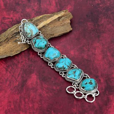 Turquoise Tumble Gemstone 925 Solid Sterling Silver Jewelry, Handmade Jewelry Adjustable Chain Bracelet Gift For Love