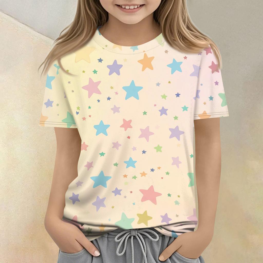 Kinder bedrucktes Rundhals Kurzarm Freizeit-T-Shirt