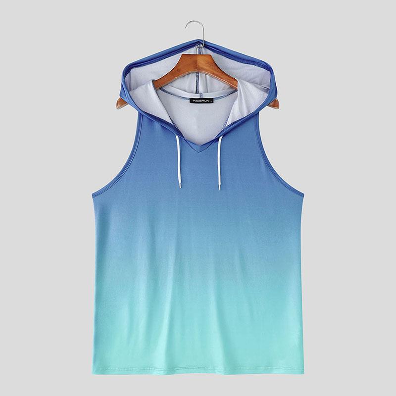 

INCERUN Men Summer Sleeveless Gradient Casual Hooded Tank Tops XL