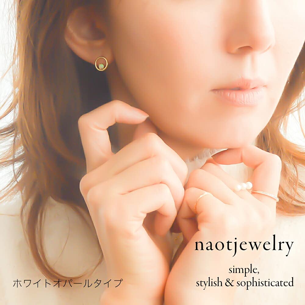 [Naot Jewelry] Women's Stud Earrings, Opal Birthstone (October), Bubble Circle Pierce