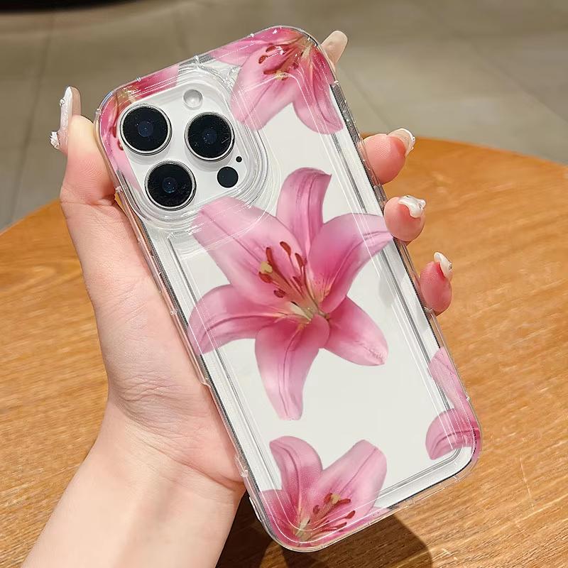 Funda de Teléfono con Patrón de Diseño de Flor de Lirio Rosa Para iPhone 17 Pro Max 16 E 15 Pro 14 13 12 11 XR XS 17Air 16 Plus Cubierta Transparente con Parachoques