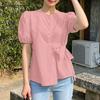 ZANZEA Women Casual Round Neck Solid Color Puff Short Sleeve Blouse
