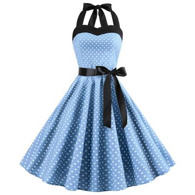 Damen Sommer und Frühling Bedrucktes Wellenmuster Ärmelloses Fließendes High-Waist Freizeitkleid