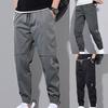 Men Pants Solid Color Elastic Waist Drawstring Ankle-banded Cargo Pants for Daily Wear