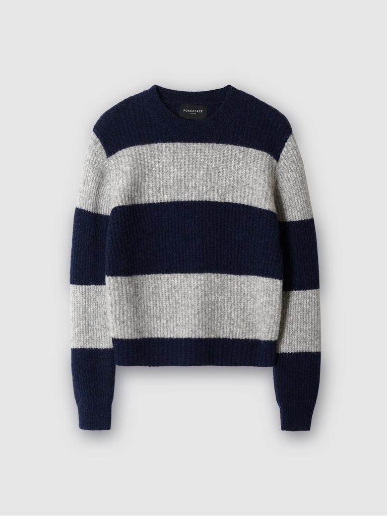 Pokeopeiseu (W) Block Round Neck Kint Gray/Navy