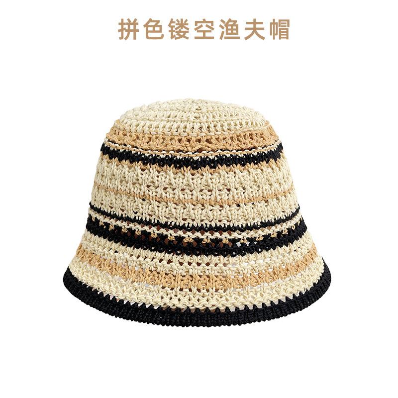 Women Hollow Floral Crochet Bucket Hat Breathable Openwork Wide Brim Sun Cap Lightweight Knit Fisherman Hat for Summer Daily Outdoor Travel Beach