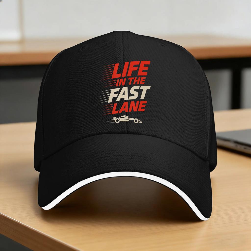 Life In The Fast Lane Race Car Speed Casual Baseball Cap Outdoor Gym Trucker Hat Summer High Quality Men Women Snapback Cap