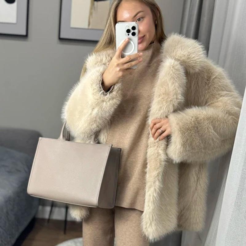 Autumn and winter fur jacket women's European and American casual loose fox fur jacket suit collar toka environmentally friendly fur jacket women