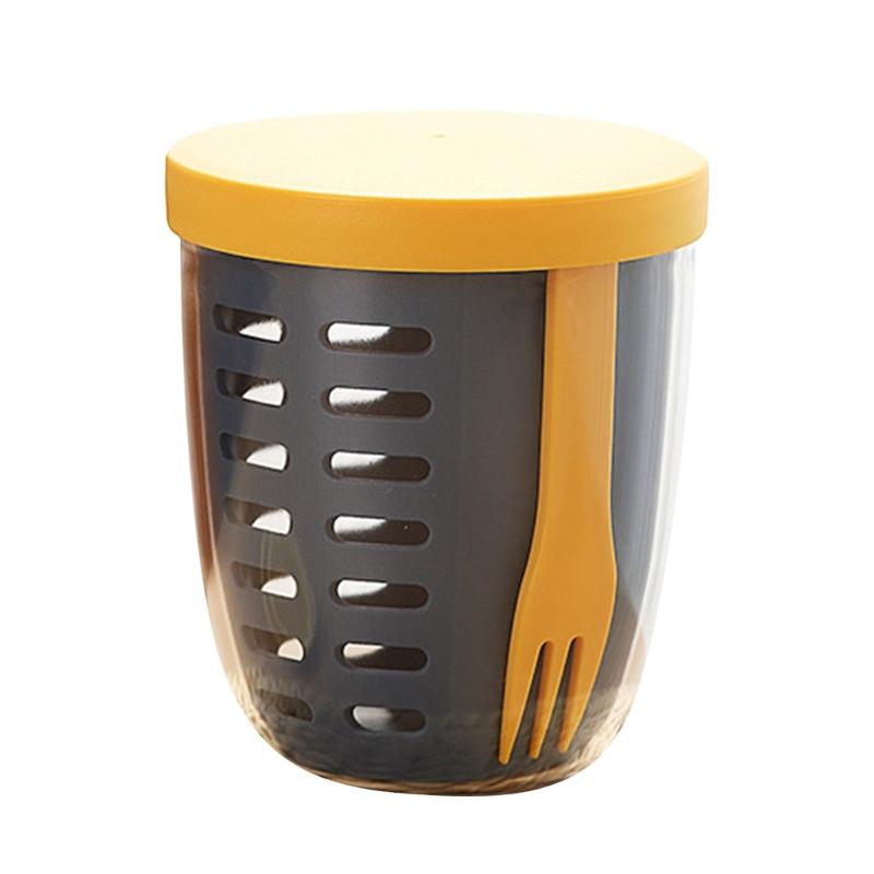 

600ml Capacity Fruit Cup Set with Fork Practical Fruit Salad Container Bottle-Shaped Salad Bowl with Fork for Student синій