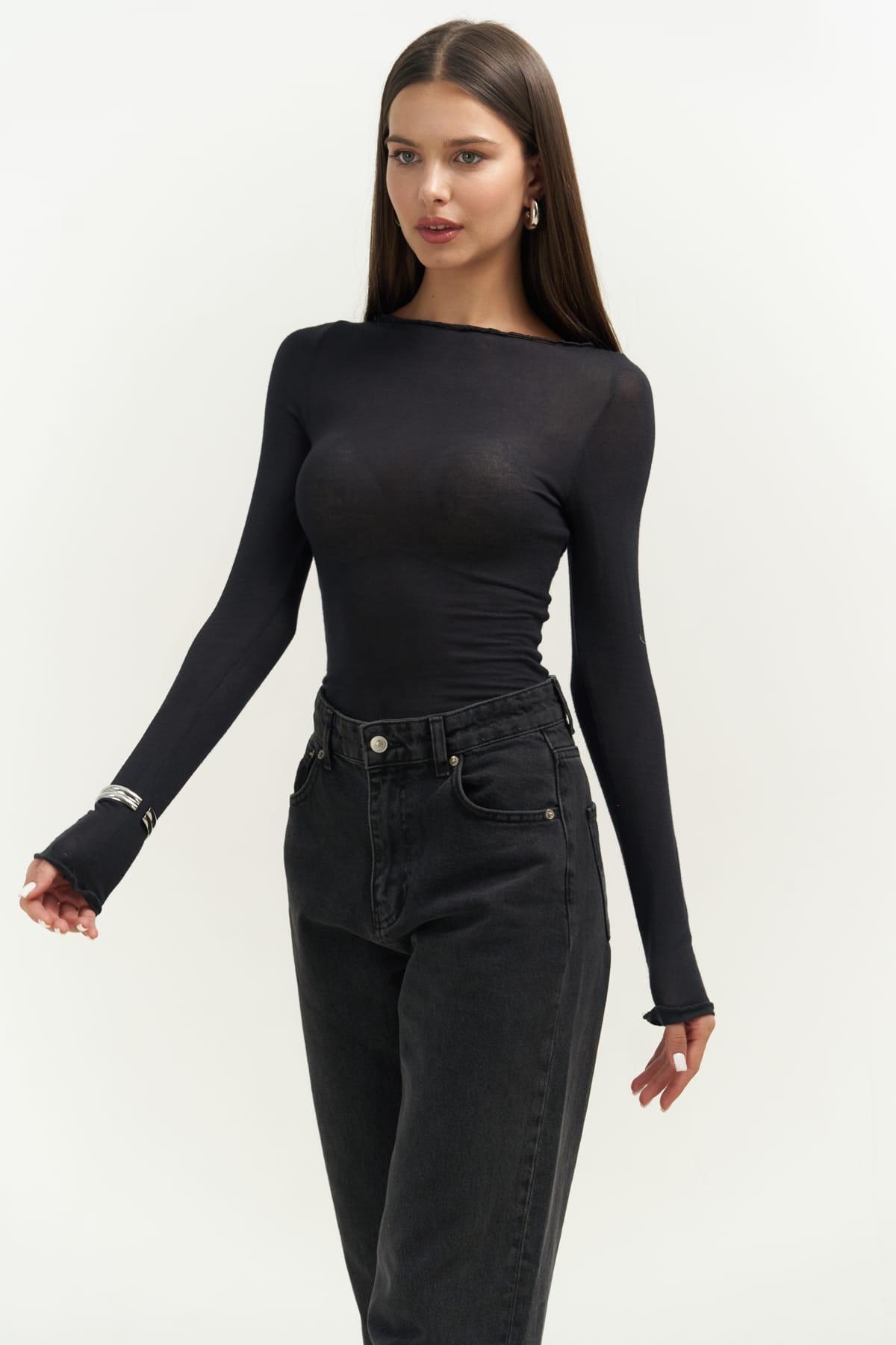 

Черная блузка с длинными рукавами Silvano с вырезом лодочкой