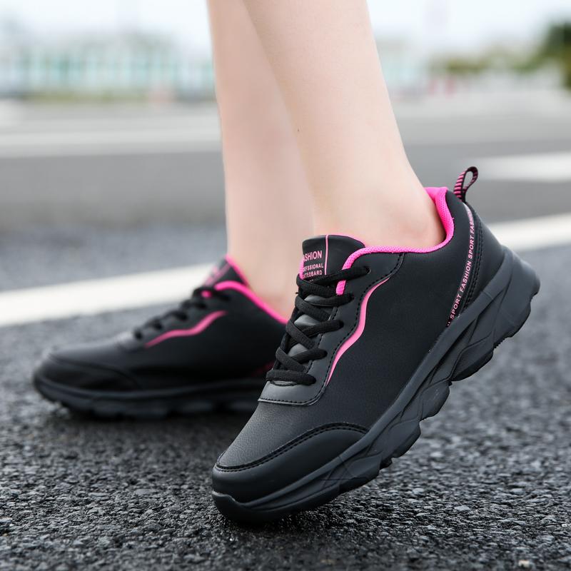Fashion Women's Running Shoes Autumn Shock Absorption Female Sport Shoes Lightweight Casual Shoes Leather Surface Waterproof Low Help