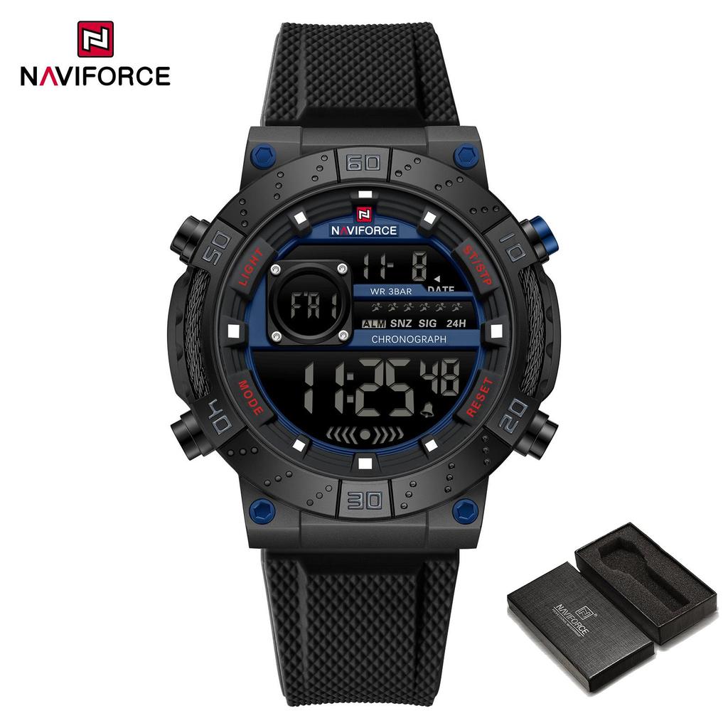Naviforce Men's Sports LCD Digital Watch Silicone Strap Waterproof Night Mode Chronograph Week Multifunctional Outdoor Men's Boy Watch NF9241T