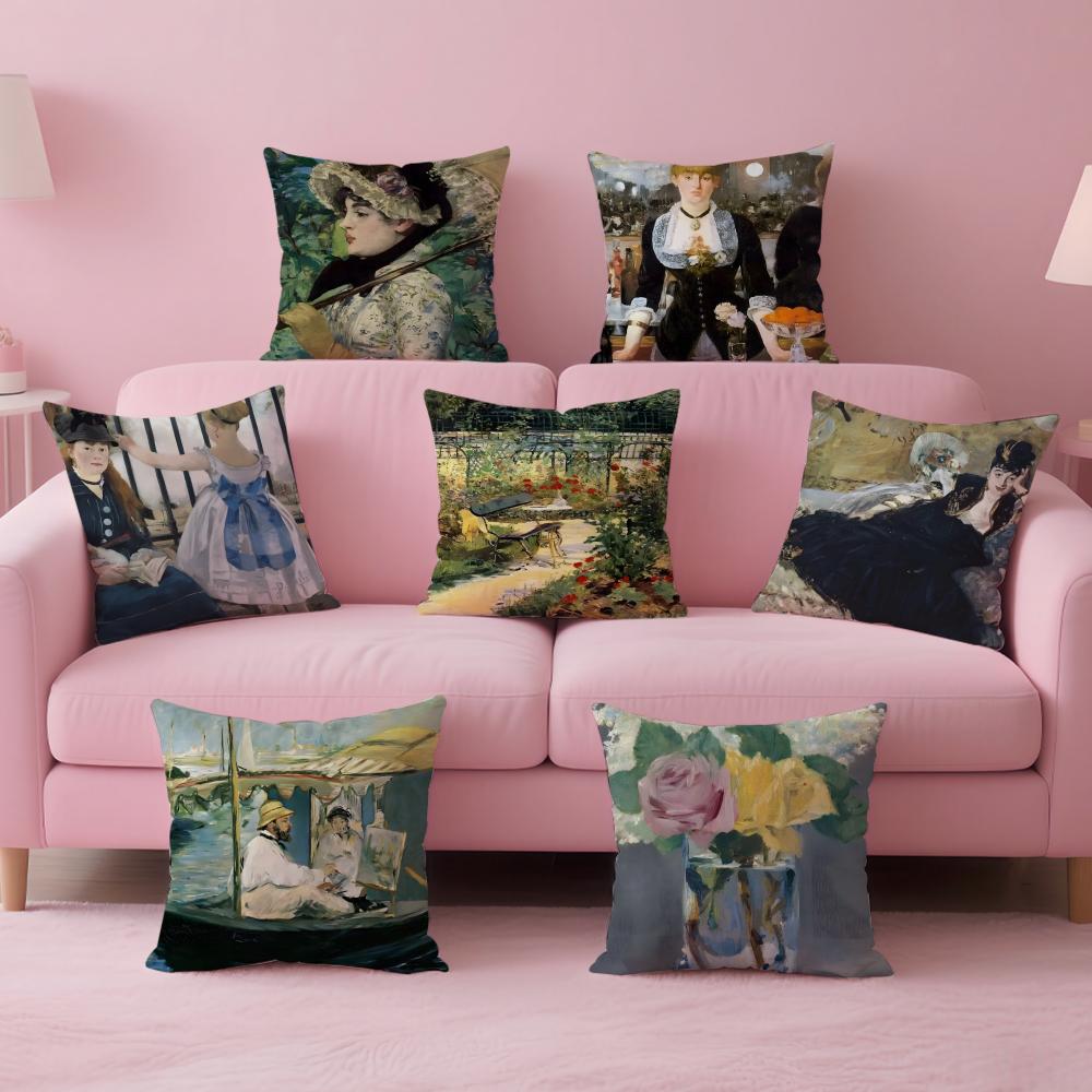 Impressionism EEdouard Manet Cushion Cover Pillow Case Ultra Soft Skin Friendly Fabric Cloud Like Comfort Concealed Zipper