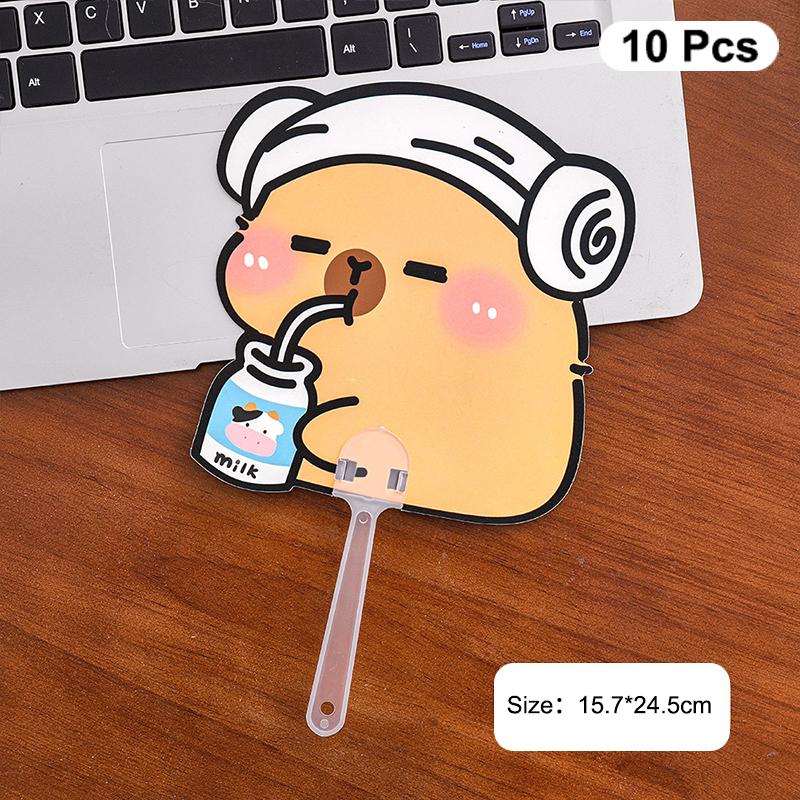 10Pcs Cute Cartoon Capybara Shape Plastic Folding Fan Summer Portable Mini Cooling Fan Student Handheld Fan Kawaii Kid Fan