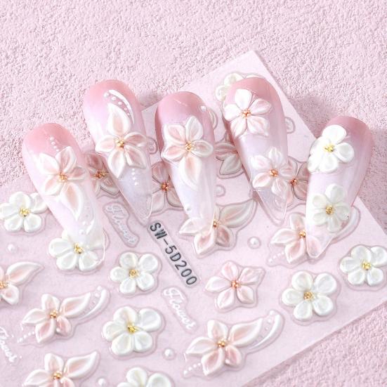 5D Embossed Flower Nail Stickers Self-Adhesive DIY Spring Summer Floral Nail Art Decals