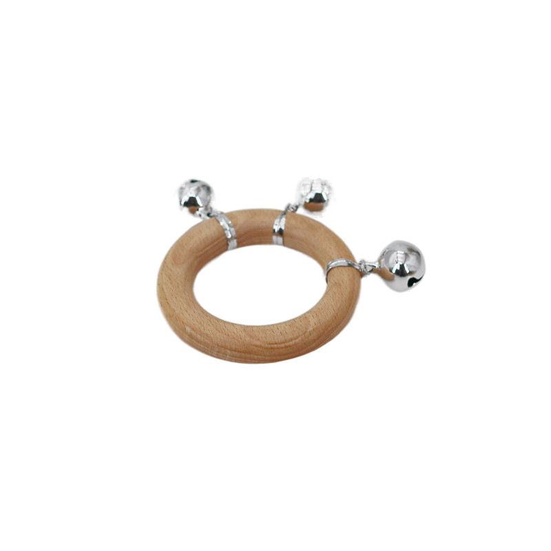 Beech Handbell Infants Baby Toy Solid Wood Unpainted Wooden Ring Soothing Funny Exercise
