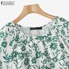 ZANZEA Women Summer Floral Print U Neck Lantern 3/4 Sleeve Blouses