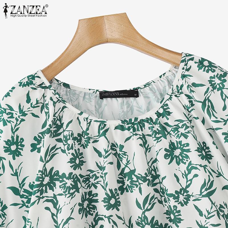 ZANZEA Women Summer Floral Print U Neck Lantern 3/4 Sleeve Blouses