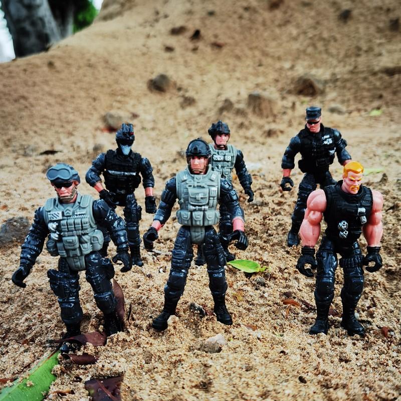 Military Soldier Toy Model Simulation Police Figure Joints Movable With Weapons Scene Ornaments Boy Gifts 6pc/lot